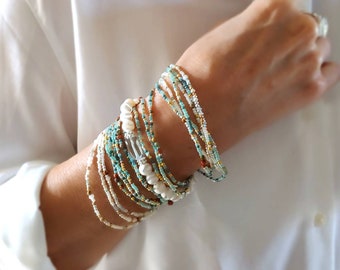 Sagebrush Long Wrap Bracelet or Necklace with Genuine Stones on Stretch Cord