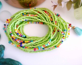 Kiwi Brights Long Seed Bead Wrap Bracelet or Necklace