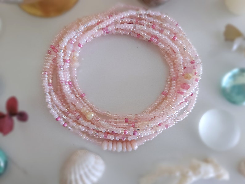 Pink Opal Long Seed Bead Stretch Bracelet, Necklace, October Birthstone Colors image 2