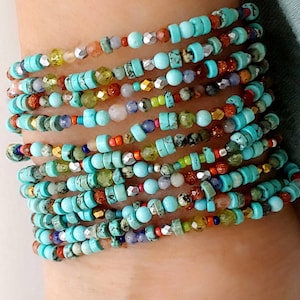 Mesa Turquoise and Gemstone Bracelet on Stretch Cord - Singles or Wraps