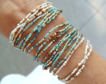 Sagebrush Long Wrap Bracelet or Necklace with Genuine Stones on Stretch Cord