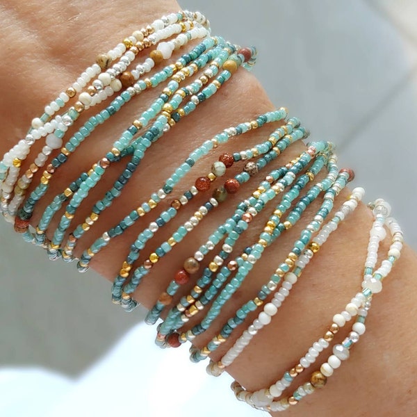 Sagebrush Long Wrap Bracelet or Necklace with Genuine Stones on Stretch Cord