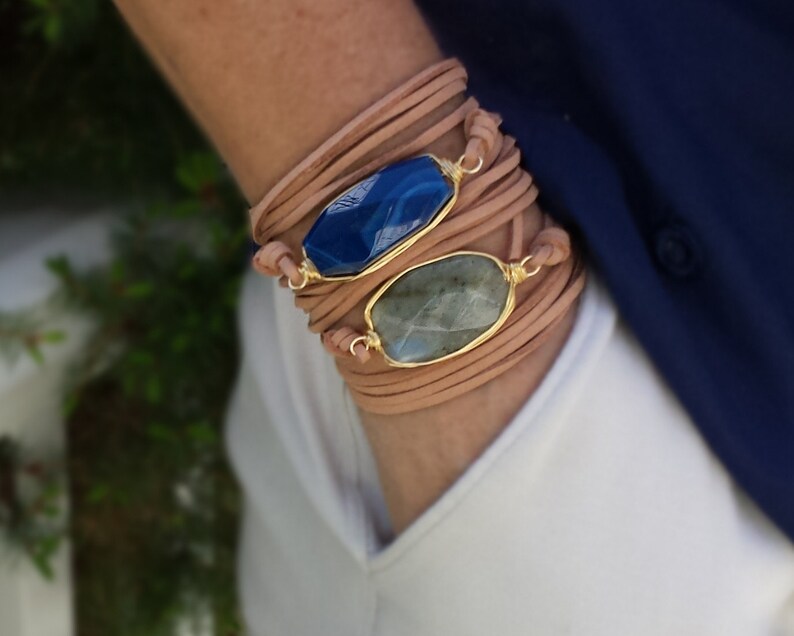 Chunky Gemstone Boho Long Leather Wrap Bracelet with Etsy