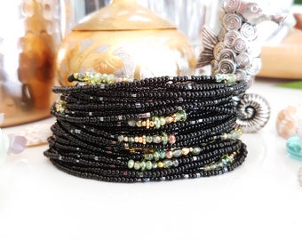 Ebony Olive Beaded Wrap Bracelet on Stretch Cord