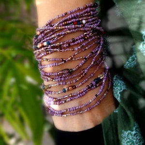 Dusty Plum Beaded Wrap Bracelet with Garnet, Citrine, Jasper, Crystals and more. Stretch Cord.