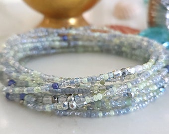Lichen Moss Long Seed Bead Wrap Bracelet or Necklace on Stretch Cord