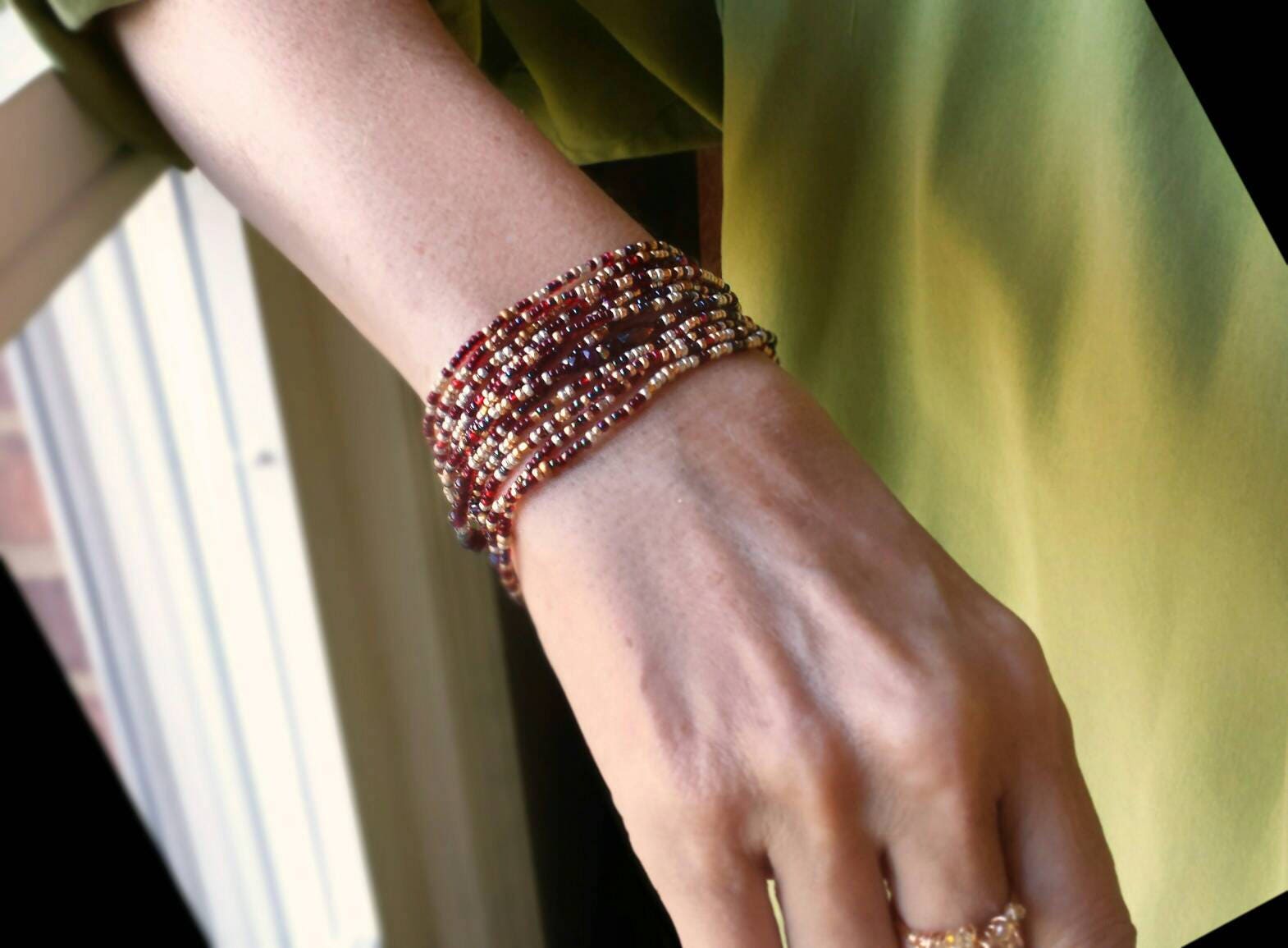 Garnet Stretch Mini Bead Bracelet main image 1