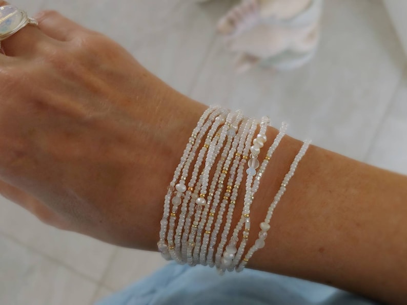 Venus Pearl, Moonstone and Crystal Extra Long Seed Bead Wrap Bracelet Wear as Necklace Bracelet and More image 7