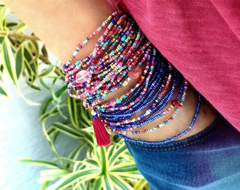 Fiesta Long Seed Bead Wrap Bracelet on Stretch Cord