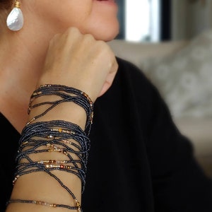 Ebony Mixed Metals Beaded Wrap Bracelet on Stretch Cord