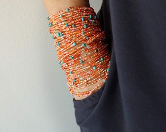 Tiger Lily Turquoise and Seed Bead Wrap Bracelet