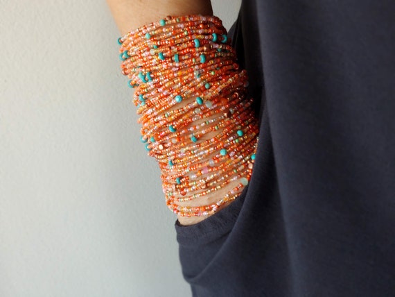 Tiger Lily Turquoise and Seed Bead Wrap Bracelet