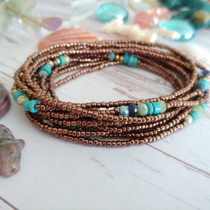 Bronze Verdigris Long Seed Bead Wrap Bracelet, Necklace by Nonadesigns
