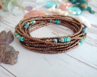 Bronze Verdigris Long Seed Bead Wrap Bracelet, Necklace by Nonadesigns