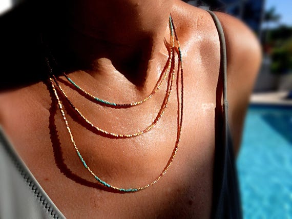 Pueblo Long Seed Bead Necklace or Bracelet, Gold Plated Clasp