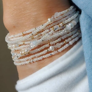 Venus Pearl, Moonstone and Crystal Extra Long Seed Bead Wrap Bracelet Wear as Necklace Bracelet and More image 3