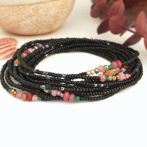 Ebony Rose Long Seed Bead Stretch Bracelet, Necklace