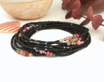 Ebony Rose Long Seed Bead Stretch Bracelet, Necklace