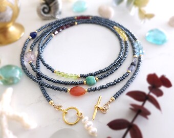 Gemstone and Gunmetal and Long Necklace or Bracelet.