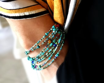 Turquoise Ridge Southwest Style Extra Long Necklace with Genuine Stones, Sterling Silver Clasp