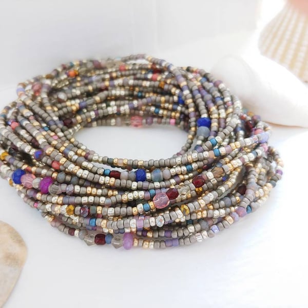 Heather Gray Long Seed Bead Wrap Bracelet, Necklace by Nonadesigns