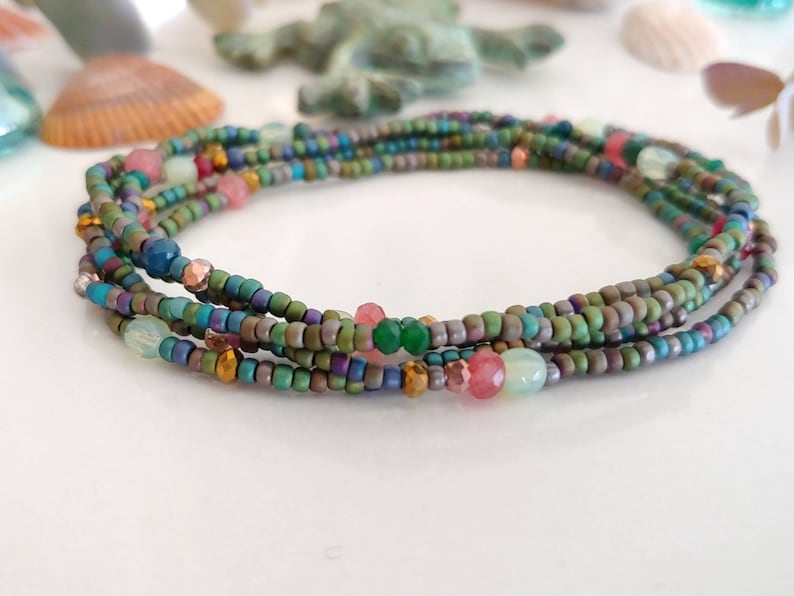 Juniper Berry 5 Wrap Beaded Bracelet Long Seed Bead Stack Etsy