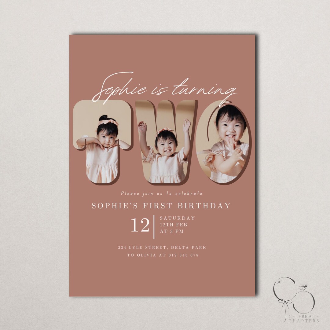 Editable Second Birthday Invitation Customizable Canva Template 2nd ...