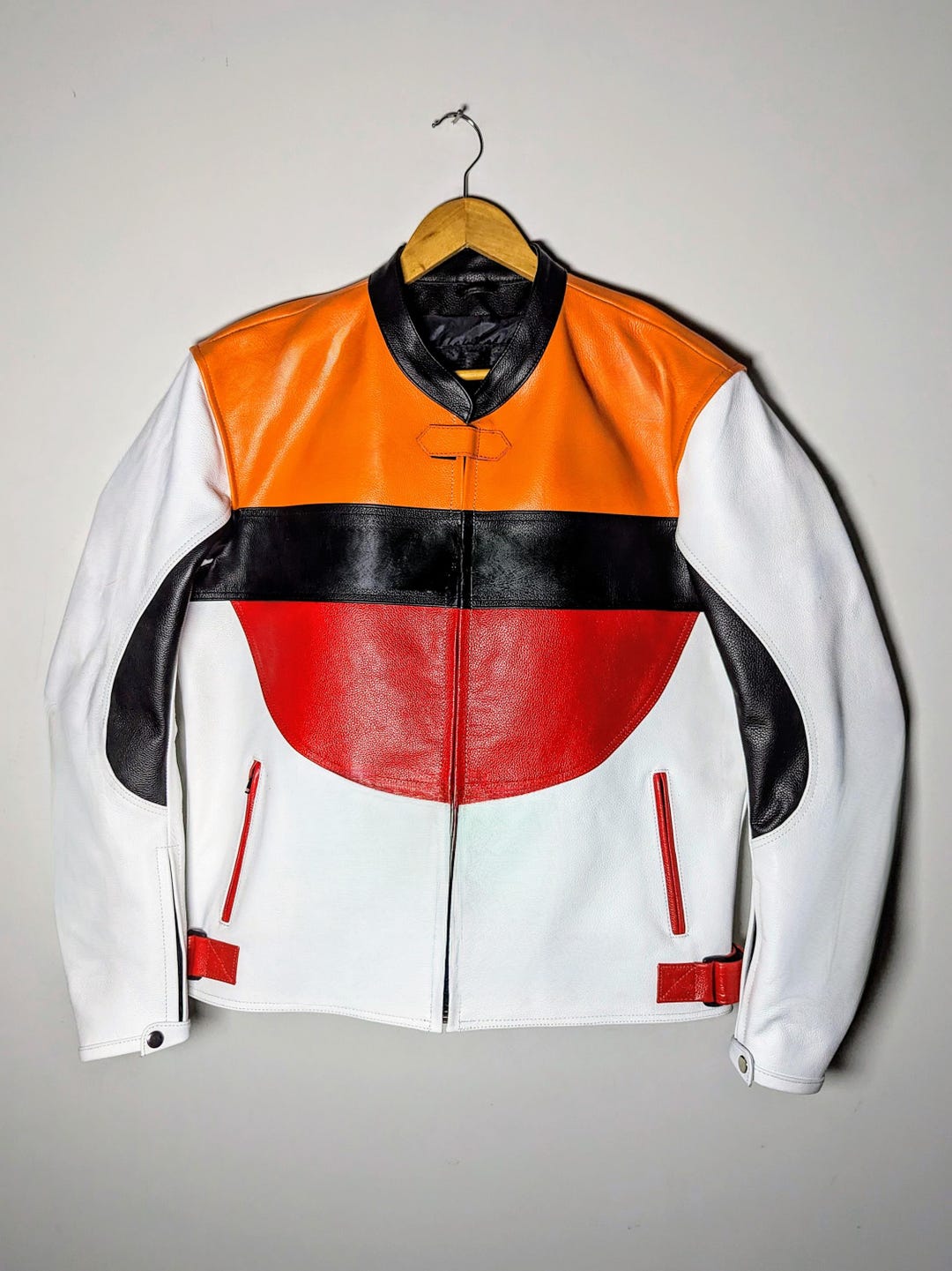 Limited Edition Oversized Retro Colorblock Leather Jacket