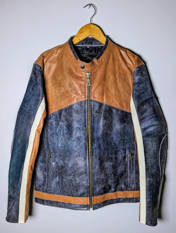 Distressed Vintage 90s Moto Real Leather Jacket – Rugged Oversized