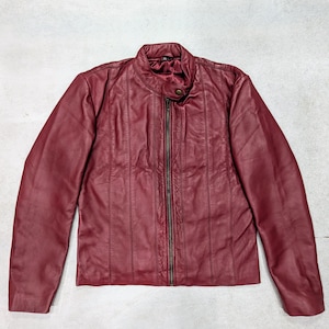 Burgundy Leather Moto Jacket – Vintage Style Women&#39;s Zip-Up Biker Jacket
