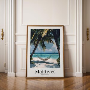 MALDIVE - OCEANO INDIANO Poster di viaggio di alta qualità - Arte murale illustrata Giclée per la casa e l'ufficio, regalo di nozze e di compleanno