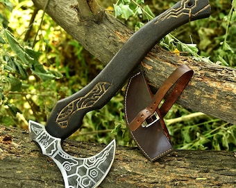 Handmade Viking Axe , Forged High Carbon steel Hatchet, Ash Wood Handle with Leather Sheath