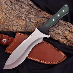 Handmade Hunting Knife, Camping Knife, Full Tang with Micarta handle and Leather sheath
