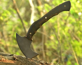 Full Tang Tomahawk Handmade Hatchet, Functional Bushcraft Axe, Ash Wood Handle with Leather Sheath
