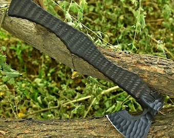 Handmade Axe, Camping Hatchet, Ash Wood Handle, Leather Sheath, Gift for Him