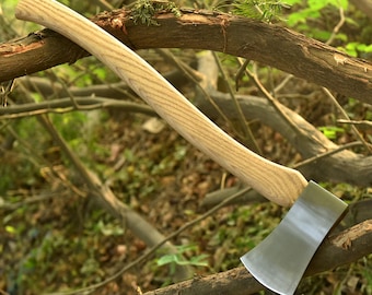 Forged Felling Axe 28", Handmade Camping Axe, Ash Wood Handle with Leather Sheath