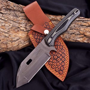 Handmade Outdoor Knife, Camping Knife, Full Tang, Micarta Handle with Leather Sheath