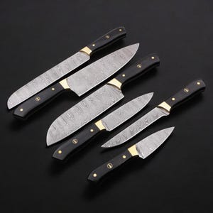 Hand Forged Damascus Steel Chef Knife Set: Micarta Handle, Leather Roll
