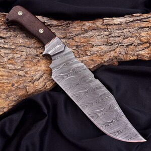 Handmade Hunting Knife, Forged Damascus Knife, Camping knife, Wenge Handle with Premium Leather Sheath