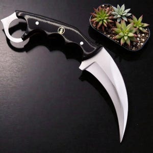 Handmade Karambit Knife, Full Tang, Micarta Handle, Leather Sheath, Personalized Gift for Him