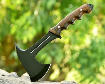 Compact Tomahawk Axe, Full Tang Survival Hatchet, Rosewood Handle, Leather Sheath, Personalized Gift
