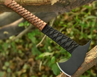 Hacha tomahawk compacta, hacha artesanal, espiga completa, funda de cuero, regalo personalizado para él.