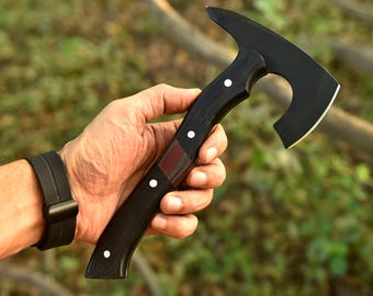 Tomahawk forjado, de espiga completa, acero al carbono de alta calidad, hacha de bushcraft hecha a mano con funda de cuero