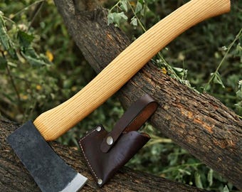 Hacha de supervivencia forjada, hacha de camping hecha a mano, hacha de supervivencia, funda de cuero, regalo personalizado para él.