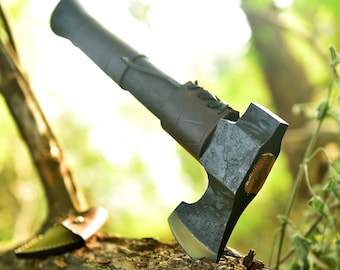 Hacha compacta de bushcraft, hacha forjada a mano de acero 5160 con funda de cuero, regalo para él.