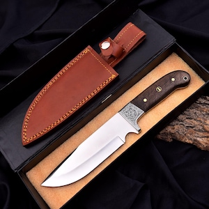 Custom Hunting Knife, Handmade, Full Tang, Personalized Engraving, Ergonomic Walnut Wood Handle, Special Gift for Father, Gift for Him