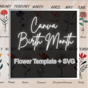 Birth Month Flower Canva Template + SVG | Editable Floral Clipart | Birth Flower Wall Art | Botanical Line Art Bundle | Instant Download