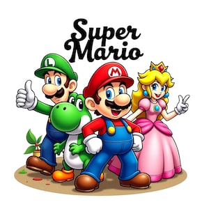 Super Mario Inspired Art Print PNG & JPG | Mario | Luigi | Princess Peach | Yoshi | Retro Gaming Wall Art | Kids Room Art | Instant Download