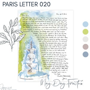 CARTAS DE PARIS, de Janice MacLeod, Fontes, maio, Uma carta sobre como imaginar como a cidade liga todas as fontes de Paris ao mesmo tempo