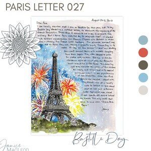 CARTAS DE PARIS, de Janice MacLeod, Dia da Bastilha, julho, Uma carta sobre os deslumbrantes fogos de artifício no feriado nacional da França